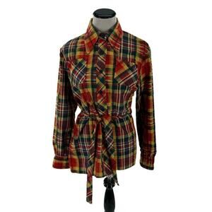 Lady Manhattan Vintage Top Women's Size XL Multicolor Button Down Belted Pockets